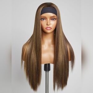 20” Straight Headband Wig • Brown Highlight • Put-On-and-Go Synthetic Wig (4/27)